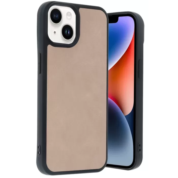 Newface iPhone 14 Kılıf Aras Deri Kapak - Pudra