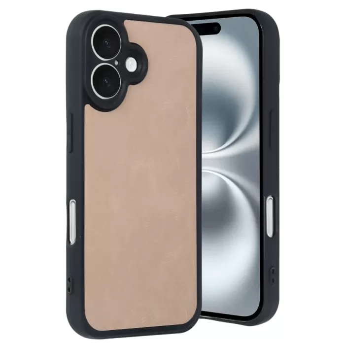 Newface iPhone 16 Kılıf Aras Deri Kapak - Pudra