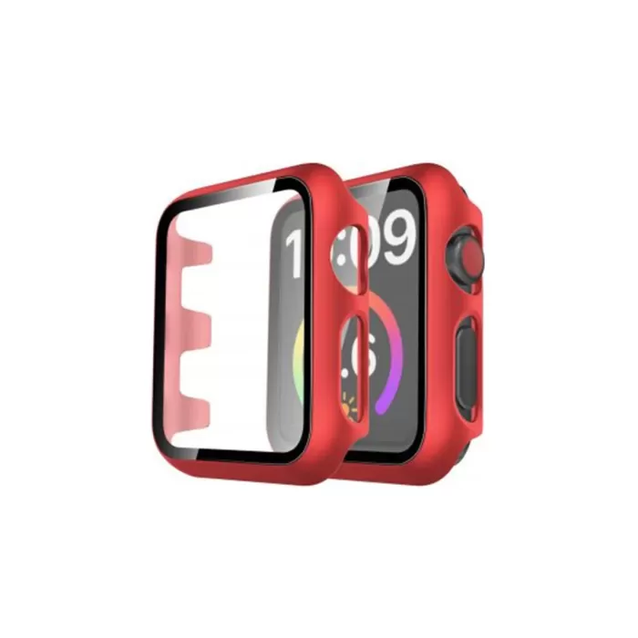 Newface Apple Watch 44mm Camlı Kasa Ekran Koruyucu - Kırmızı