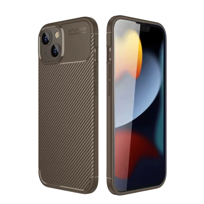 Newface iPhone 14 Kılıf Auto Focus Karbon Kapak - Kahverengi