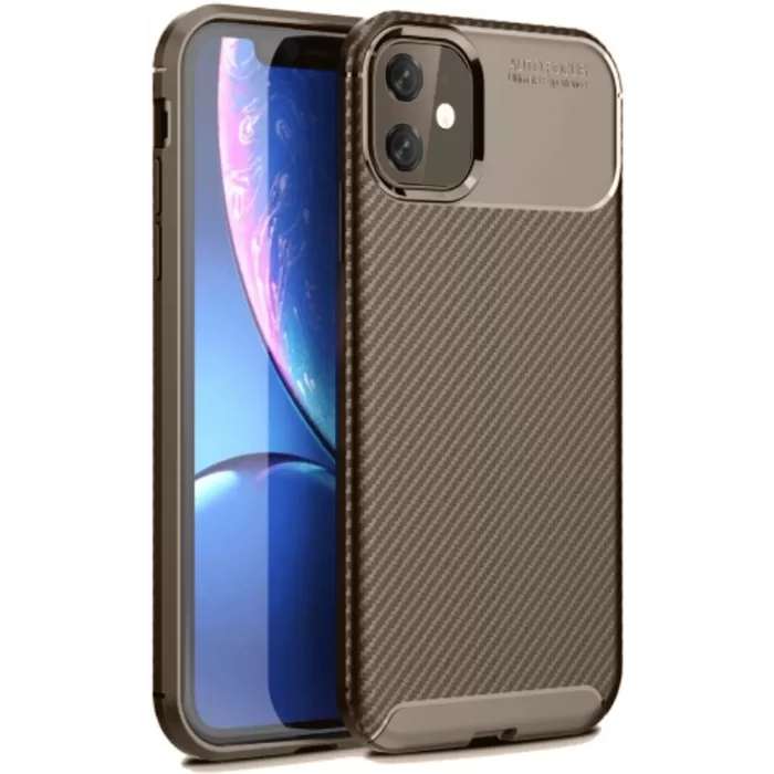 Newface iPhone 11 Kılıf Auto Focus Karbon Kapak - Kahverengi