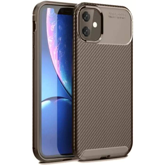 Newface iPhone 11 Kılıf Auto Focus Karbon Kapak - Kahverengi