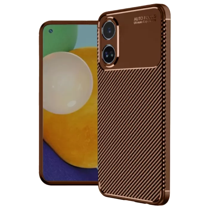 Newface Oppo A38 Kılıf Auto Focus Karbon Kapak - Kahverengi