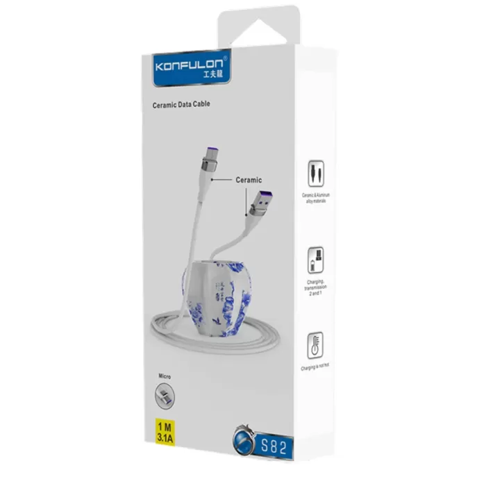 Konfulon S82 Seramik Uçlu Micro USB Kablo 1M 3.1A - Beyaz