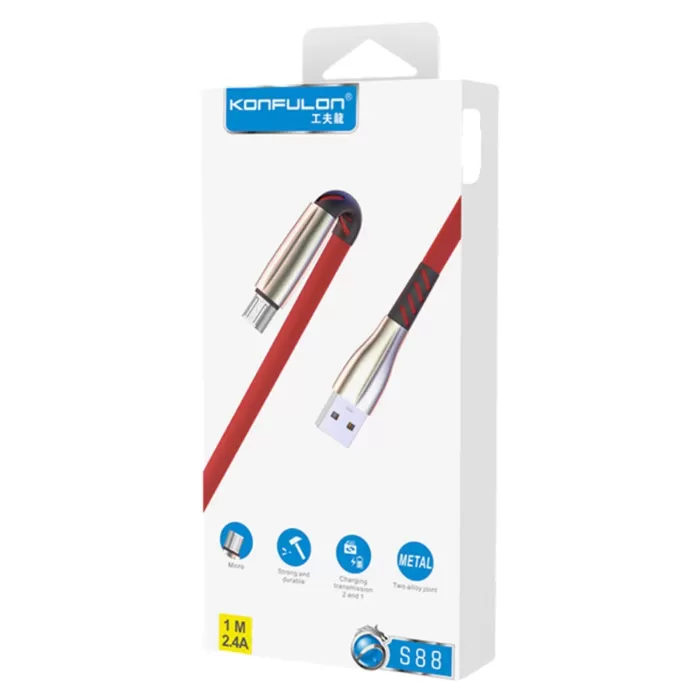 Konfulon S88 Metal Uçlu Micro USB Kablo 1M 2.4A - Kırmızı