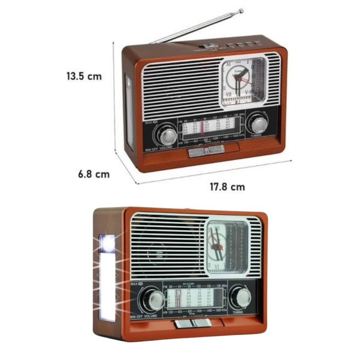 Saatli Fenerli Bluetooth Nostaljik Radyo AUX SD USB Girişli Bluetooth Hoparlör