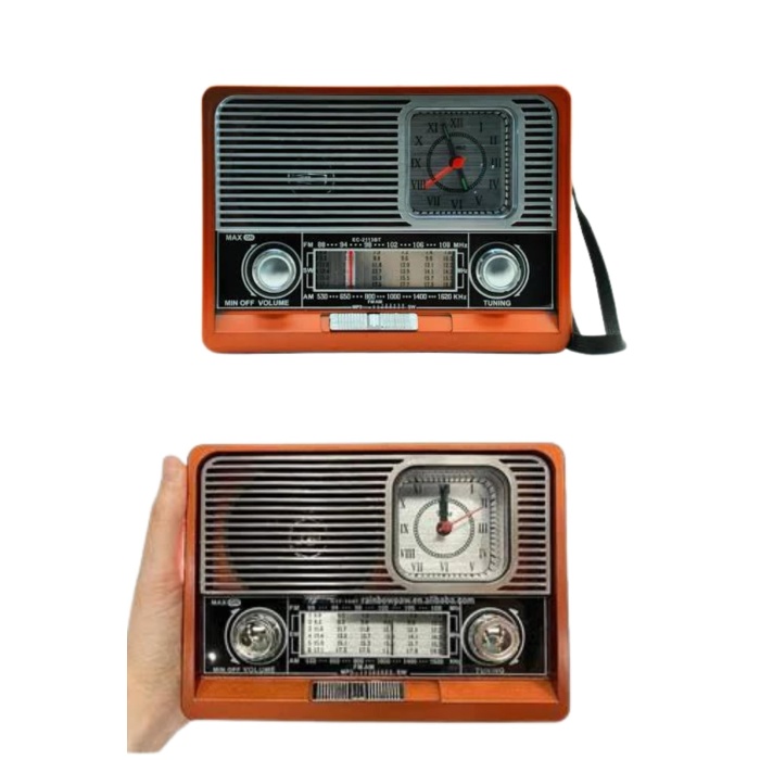 Saatli Fenerli Bluetooth Nostaljik Radyo AUX SD USB Girişli Bluetooth Hoparlör