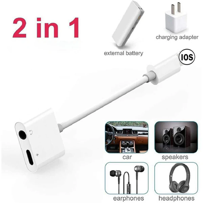 İPhone-3.5mm Kulaklık Ve Şarj Dönüştürücü Başlık Adaptör Kablo-(5775)