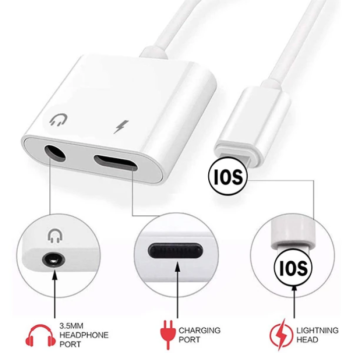 İPhone-3.5mm Kulaklık Ve Şarj Dönüştürücü Başlık Adaptör Kablo-(5775)