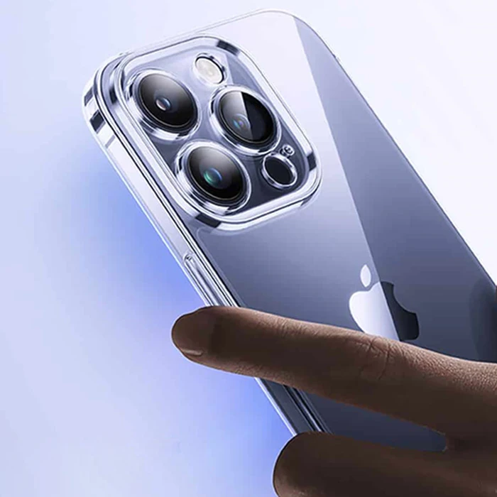 Baseus iPhone 15 Pro Schott Serisi Şeffaf Silikon Kılıf + Tempered Ekran Koruyucu Set-(5775)