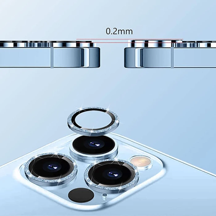 ALLY iPhone 14-14 Plus Diamond Taş İşlemeli Alüminyum Alaşımlı Kamera Lens Koruyucu-(5775)