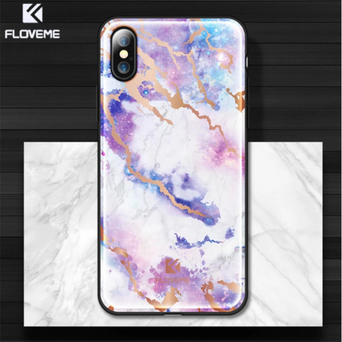 Floveme İPhone  X Xs Mermer Desenli Premium Silikon Kılıf-(5775)