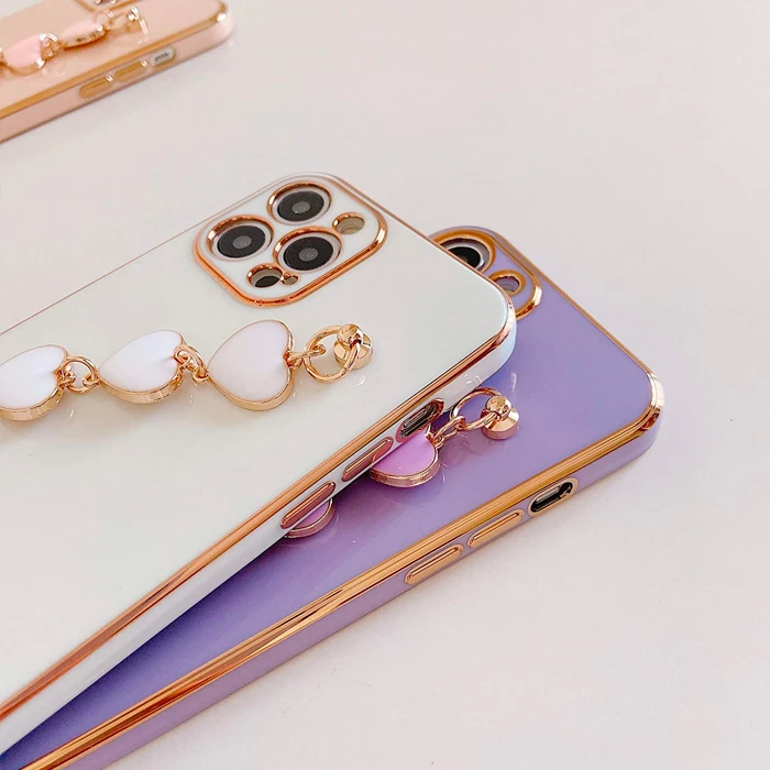 Ally iPhone 11 Pro Max 6.5inç Kılıf Kalp Bileklik Tutuculu Lüx Silikon Askılı Kılıf-(5775)