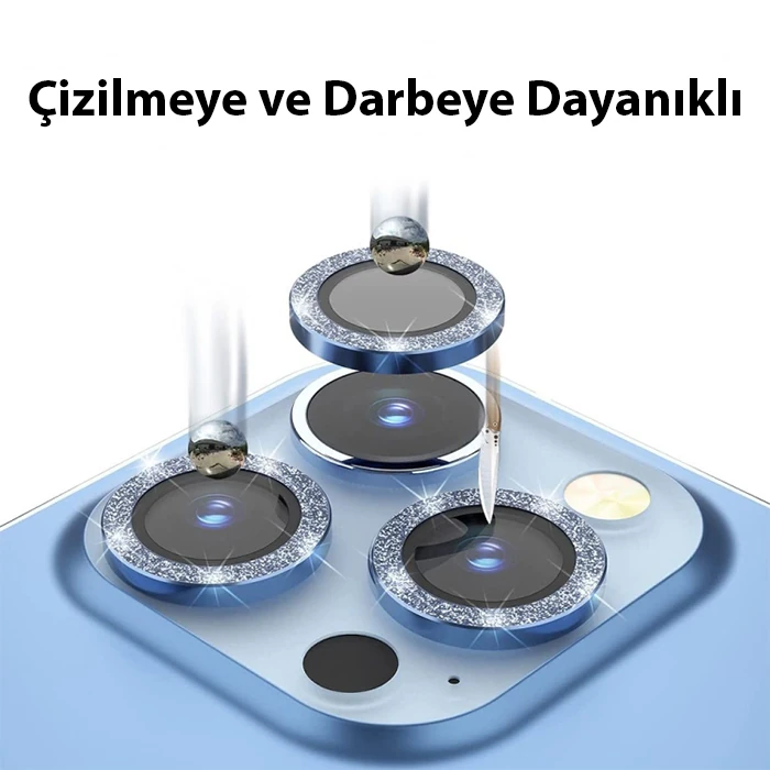ALLY iPhone 14 Pro-14 Pro Max Diamond Taş İşlemeli Alüminyum Alaşımlı Kamera Lens Koruyucu-(5775)