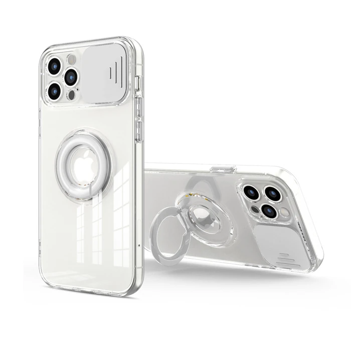 Ally iPhone 11 Pro 5.8inç Kılıf Sürgülü Kamera Lens Korumalı Yüzük Standlı Silikon Kılıf-(5775)