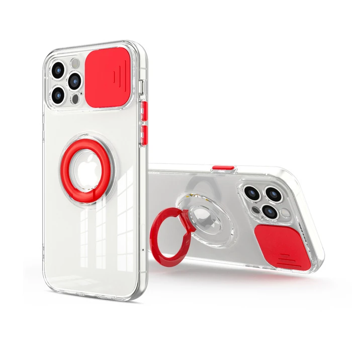 Ally iPhone 11 Pro 5.8inç Kılıf Sürgülü Kamera Lens Korumalı Yüzük Standlı Silikon Kılıf-(5775)