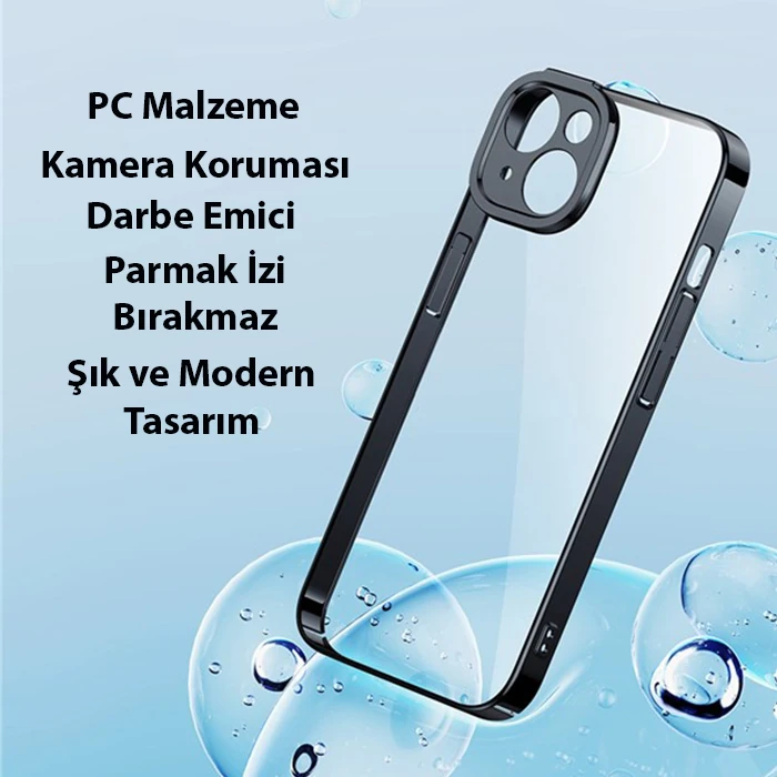 Baseus Glitter iPhone 14 6.1 Renkli Kenar Silikon Kılıf + Tempered Ekran Koruyucu Set-(5775)