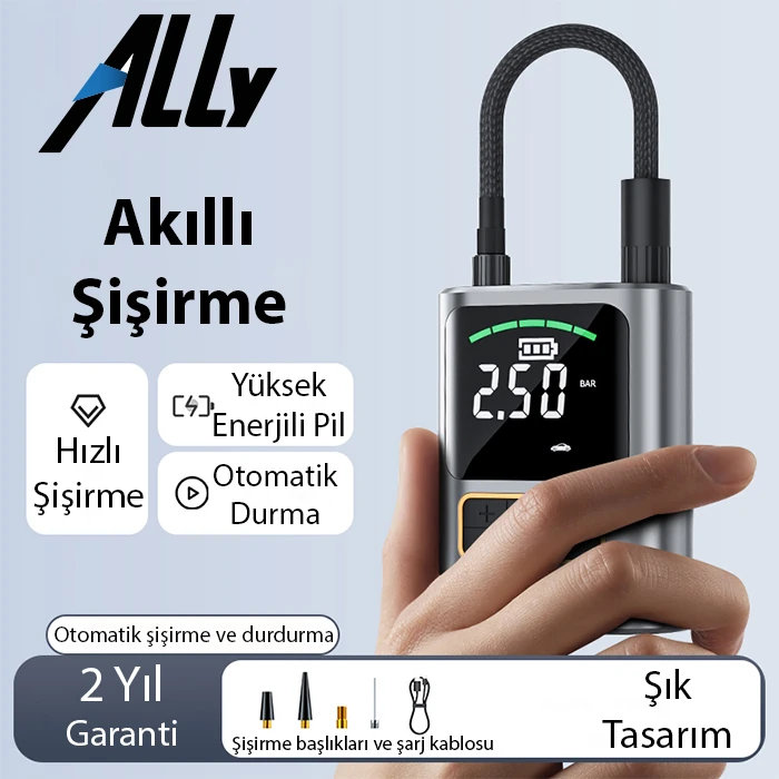 ALLY ST-5528 Dijital Basınç Göstergeli Oto Lastik Şişirme Pompası Hava Kompresörü-(5775)
