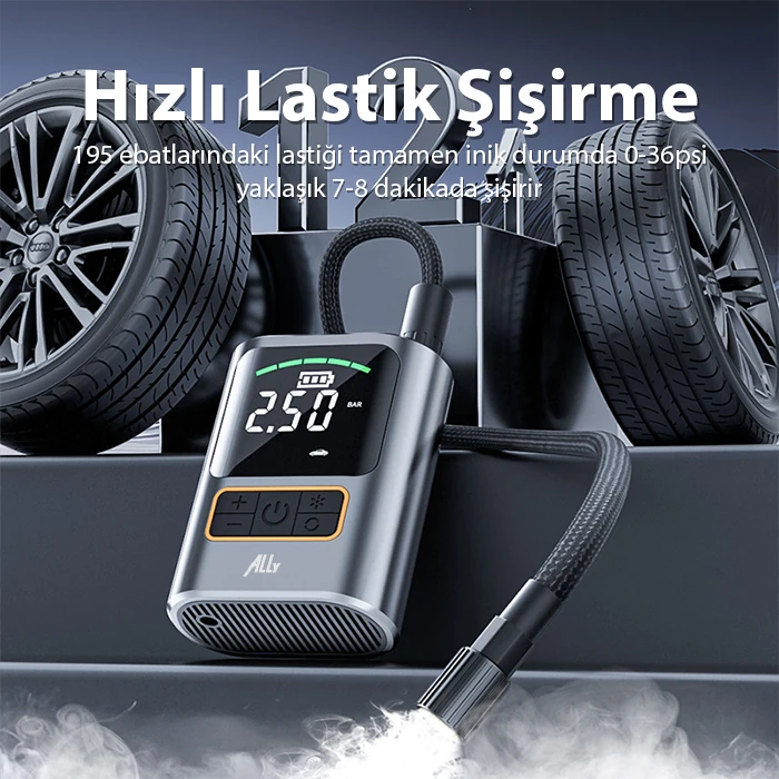 ALLY ST-5528 Dijital Basınç Göstergeli Oto Lastik Şişirme Pompası Hava Kompresörü-(5775)