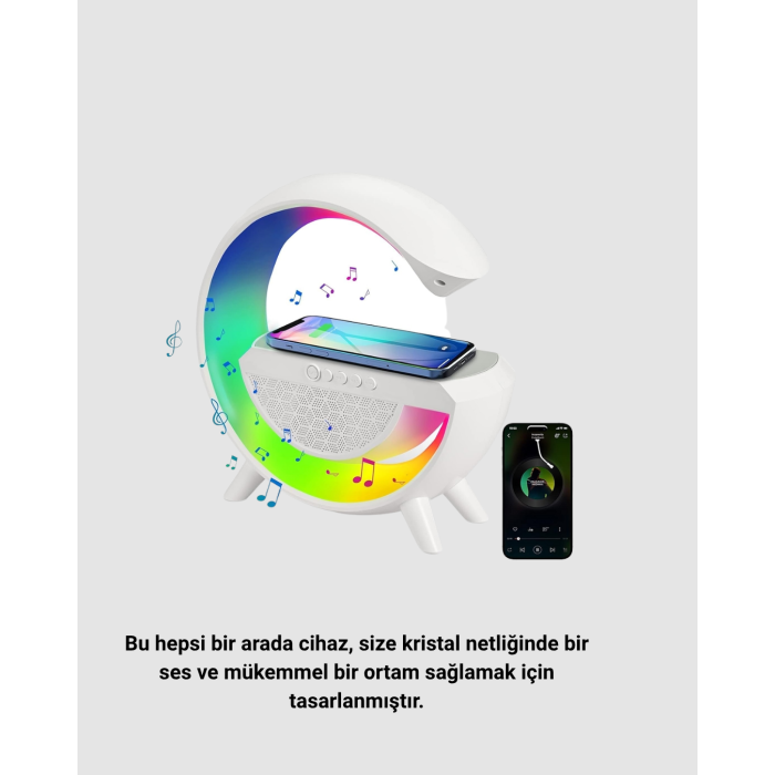 Bluetooth 5.0 Hoparlör – Kablosuz Şarj RGB Gece Lambası ve FM Radyo