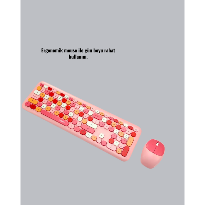 Renkli Retro Tuş Takımlı Klavye – 3 Cihaz Bağlantısı Medya Kısayol Tuşları