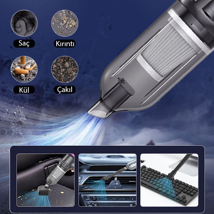 ALLY 14000pa Güçlü Portatif 2 Kademeli Tasinabilir Vakumlu Kablosuz Üflemeli Mini Araç Süpürgesi SW-103-(5775)