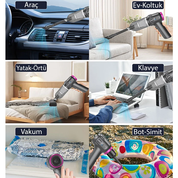 ALLY 14000pa Güçlü Portatif 2 Kademeli Tasinabilir Vakumlu Kablosuz Üflemeli Mini Araç Süpürgesi SW-103-(5775)