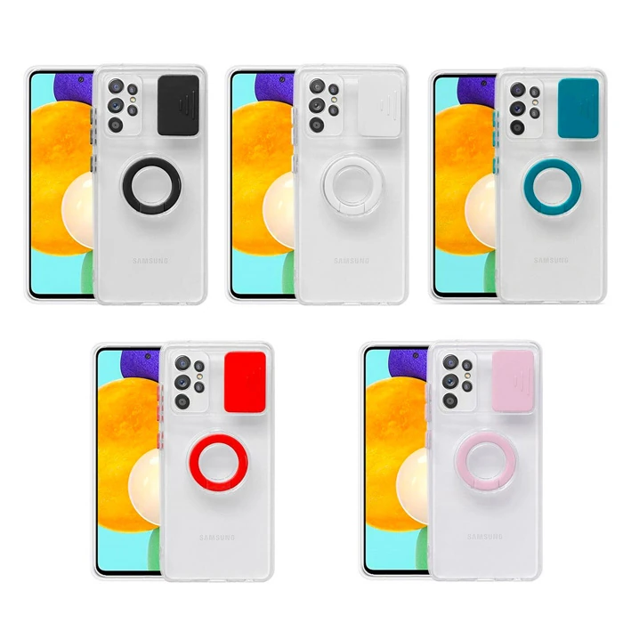 Ally SM Galaxy S21 Ultra S30 Ultra Kılıf Sürgülü Kamera Lens Korumalı Yüzük Standlı Silikon Kılıf-(5775)