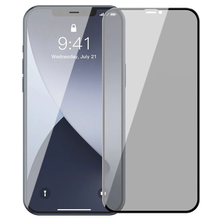 Baseus İPhone 12 Pro Max 6.7 023mm Anti Spy Çerçeveli Tempered Cam Ekran Koruyucu 2 Adet Set-(5775)
