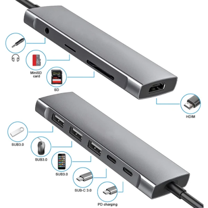 ALLY  9 İn1 Type C Hub 4k 30hz Hdmi Usb 3.0SdPD Adaptör-(5775)
