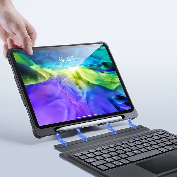 Dux Ducis iPad 11 Pro 10.9 Kablosuz Bluetooth Klavye Touchpad Kılıf 2021-2020-2018-(5775)