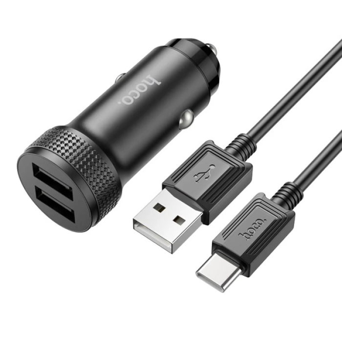 HOCO Z49 Çift USB Girişli Araç Şarj Başlık + USB To Type-C Kablo-(5775)