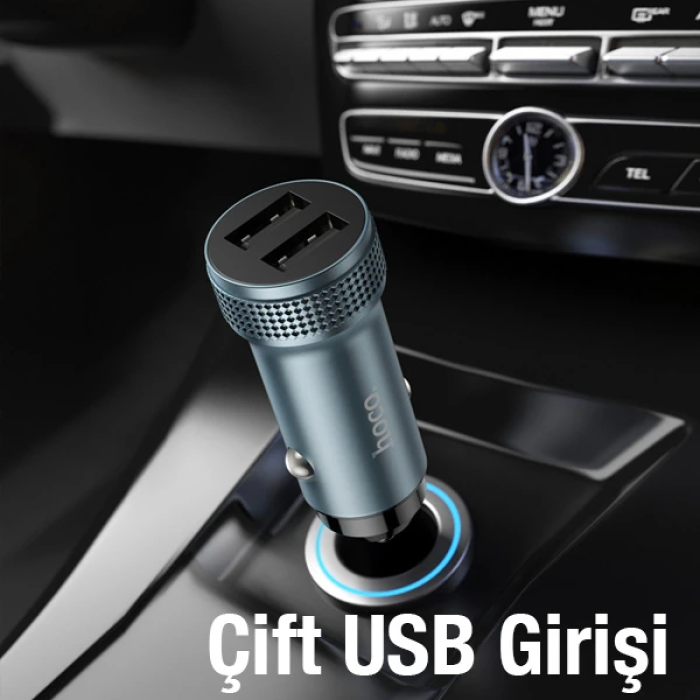 HOCO Z49 Çift USB Girişli Araç Şarj Başlık + USB To Type-C Kablo-(5775)