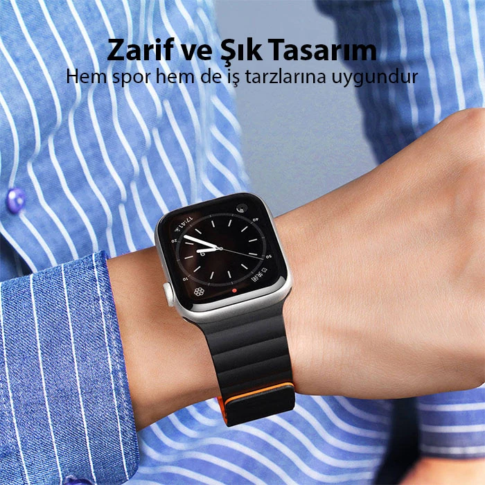 DUX DUCIS Apple Watch 38/40/41MM için Manyetik Zincir Versiyon PU Deri Kayış Kordon-(5775)