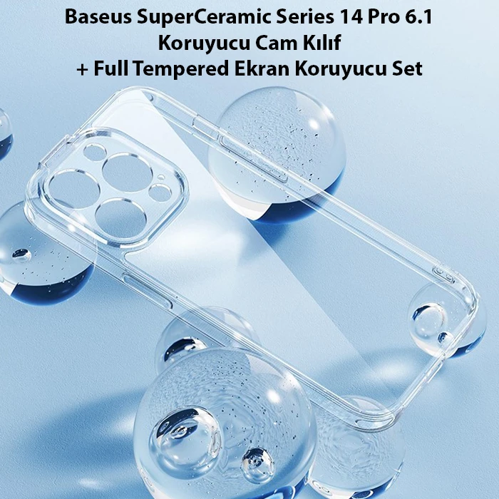 Baseus SuperCeramic Series iPhone 14 Pro 6.1 Koruyucu Cam Kılıf + Full Tempered Ekran Koruyucu Set-(5775)
