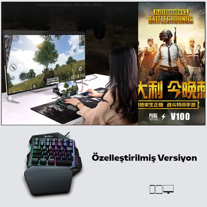 HXSJ V100+ A869 Gaming 7200 DPI 7  RGB ışıklı Oyuncu Klavye+Oyuncu Mouse-(5775)