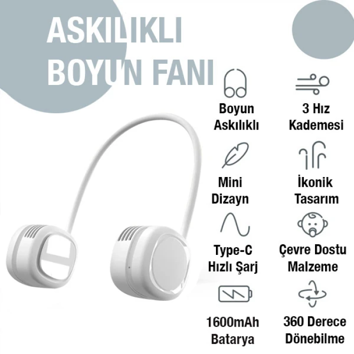 MEMO G02 Boyun Askılıklı Mini Fan Taşınabilir Şarjlı Soğutucu Boyun Fanı-(5775)