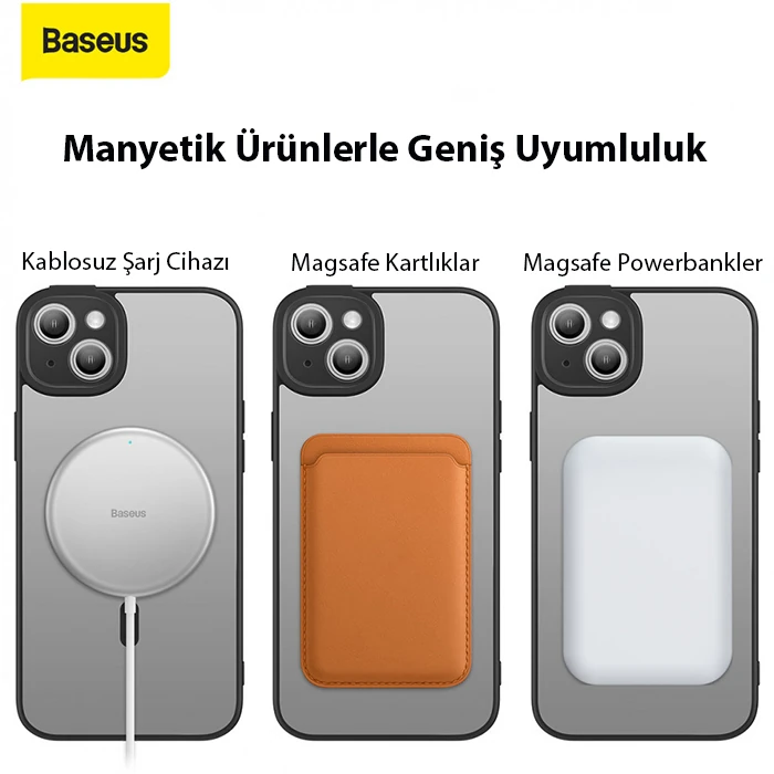 Baseus Frame Series iPhone 14 6.1 Kamera Koruyuculu Magsafe Kılıf + Tempered Ekran Koruyucu Set-(5775)