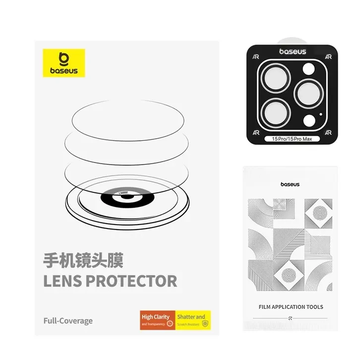 Baseus iPhone 15 Pro/15 Pro Max için Sapphire Serisi HD Cam Kamera Koruyucu-(5775)
