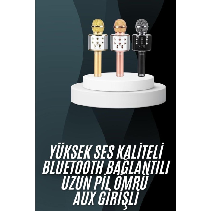 Karaoke Mikrofon Bluetooth Bağlantılı Aux Girişli Uzun Pil Ömrü Yüksek Ses Kaliteli