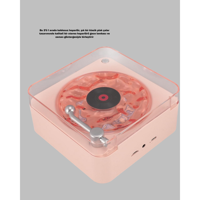 Retro Bluetooth Hoparlör – Yumuşak Gece Lambası ve Saat Göstergeli