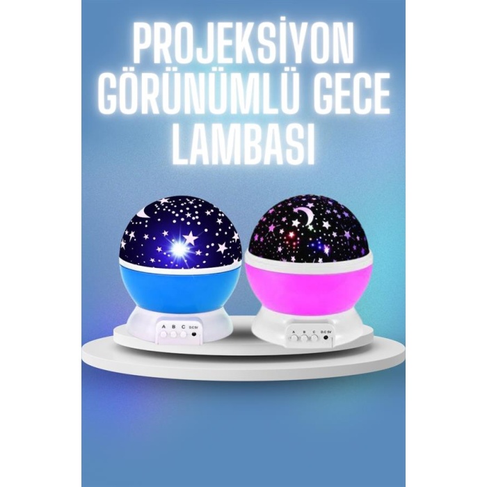 Renkli Yıldızlı Gökyüzü Projeksiyon Gece Lambası Pilli ve USB Kablolu