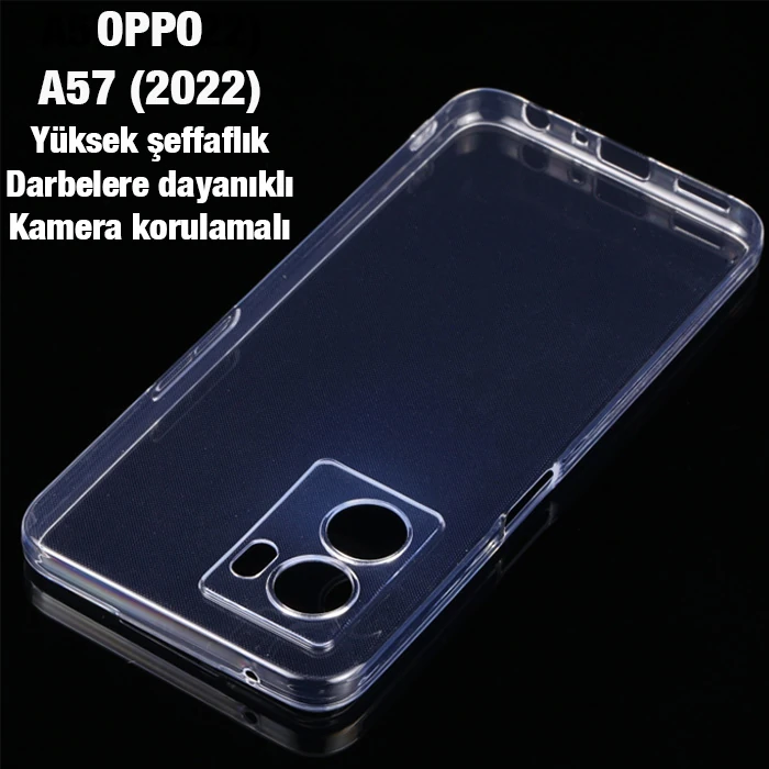 Ally OPPO A57 (2022) Kılıf Kamera Korumalı Ultra İnce Şeffaf Silikon Kılıf-(5775)