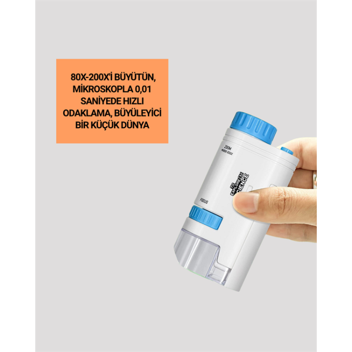 Taşınabilir LED Işıklı Cep Mikroskop – 80X–200X Büyütme