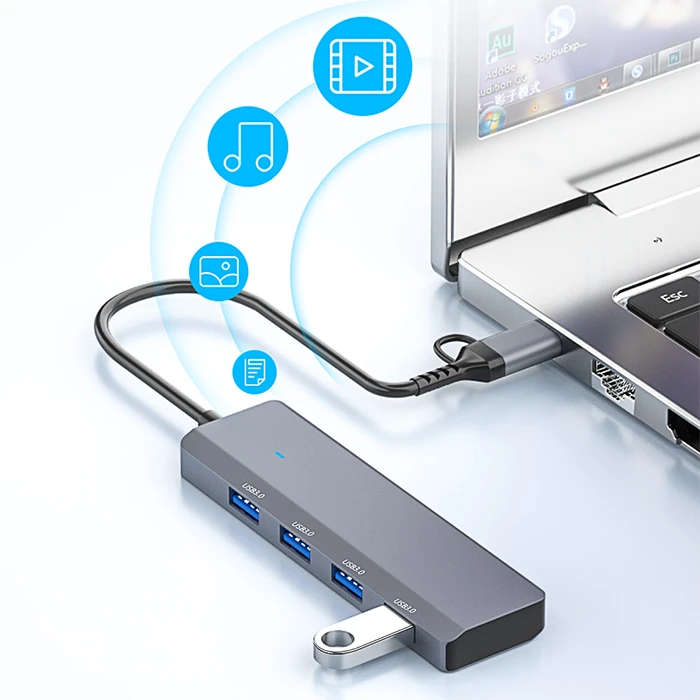 ALLY ADS-305D 4in1 USB/Type-C to 4X USB3.0 HUB Çoğaltıcı Çevirici Dönüştürücü Adaptör-(5775)