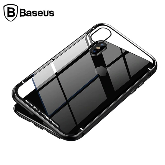 Baseus İPhone Xs Max Arkası Cam Manyetik Metal Frame Kılıf-(5775)