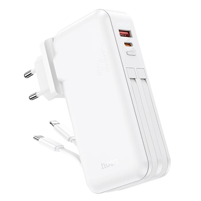 Hoco J126 USB-A+Type-C Çıkışlı Type-c+Lightning Kablolu 10000mAh Powerbank Şarj Aleti-(5775)