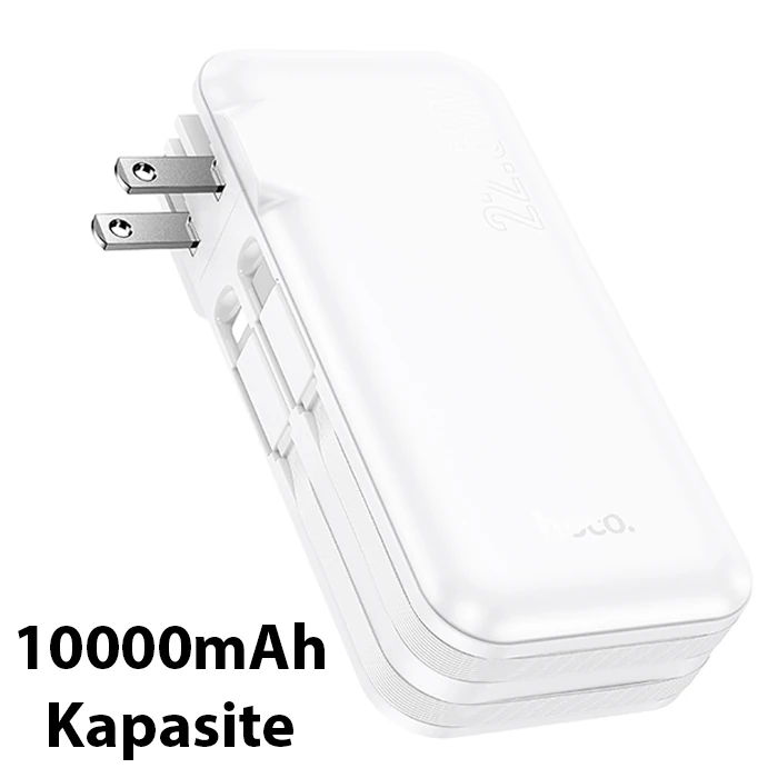 Hoco J126 USB-A+Type-C Çıkışlı Type-c+Lightning Kablolu 10000mAh Powerbank Şarj Aleti-(5775)