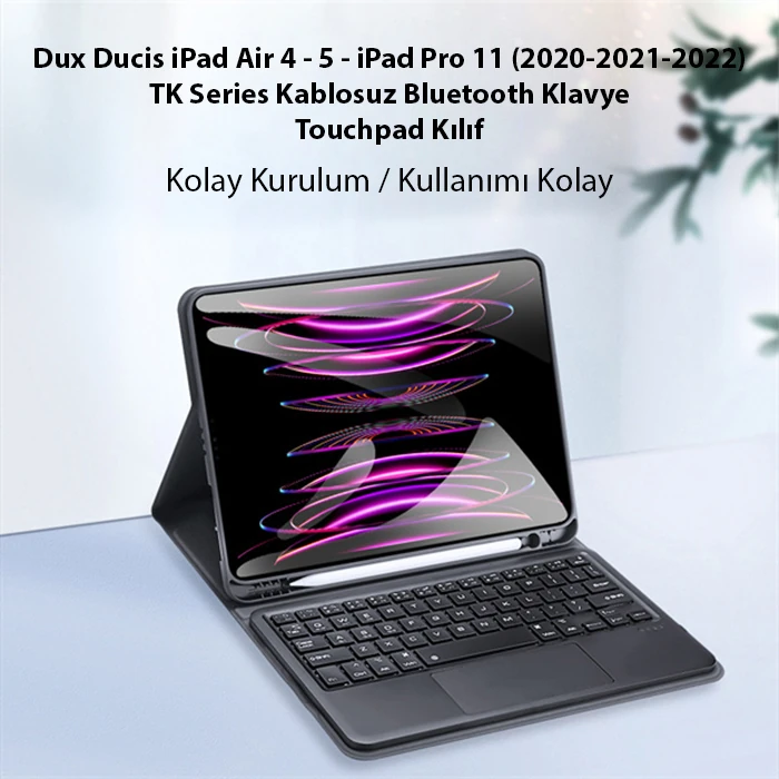 Dux Ducis iPad Air 4 / 5 / iPad Pro 11 (2020/2021/2022) TK Series Kablosuz Bluetooth Klavye Touchpad-(5775)
