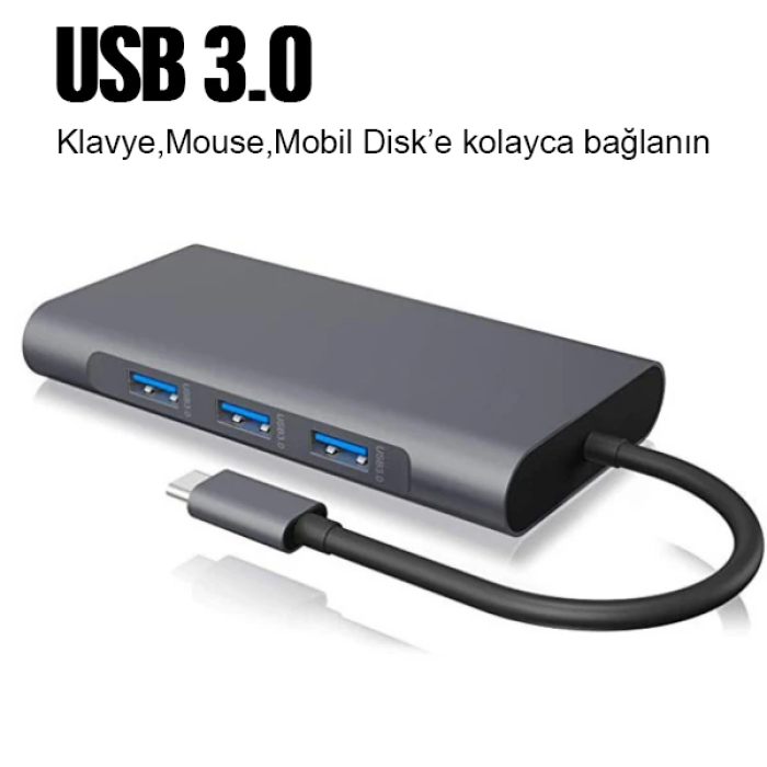 ALLY 10 İN 1 HDMI VGA RJ45 PD USB 3.0 HUB Adaptör Çoklayıcı-(5775)